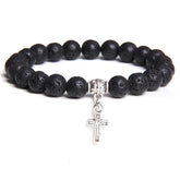 Trendy Men Beads Bracelet Slivers Color Cross Pendant Bracelet Natural Stone Bracelets Charm for Women Healing Prayer Jewelry - TUDOPARATI